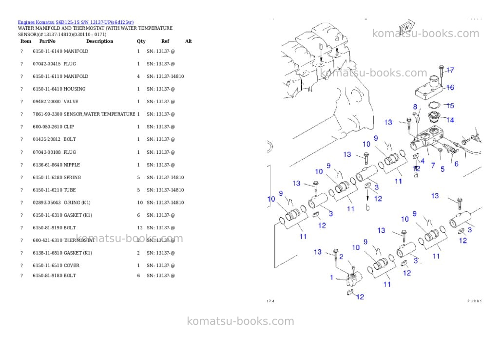 Komatsu S6D125-1S S/N 13137-UP Parts catalog cover Page 10 Komatsu S6D125-1S S/N 13137-UP Parts catalog cover Page 10