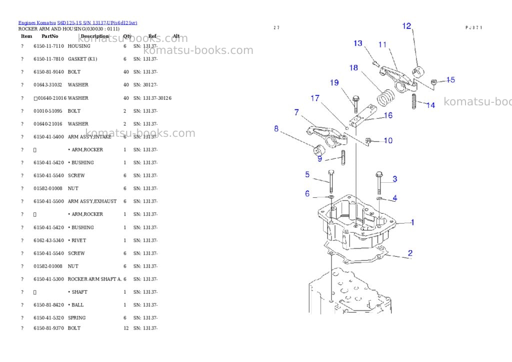 Komatsu S6D125-1S S/N 13137-UP Parts catalog cover Page 2 Komatsu S6D125-1S S/N 13137-UP Parts catalog cover Page 2