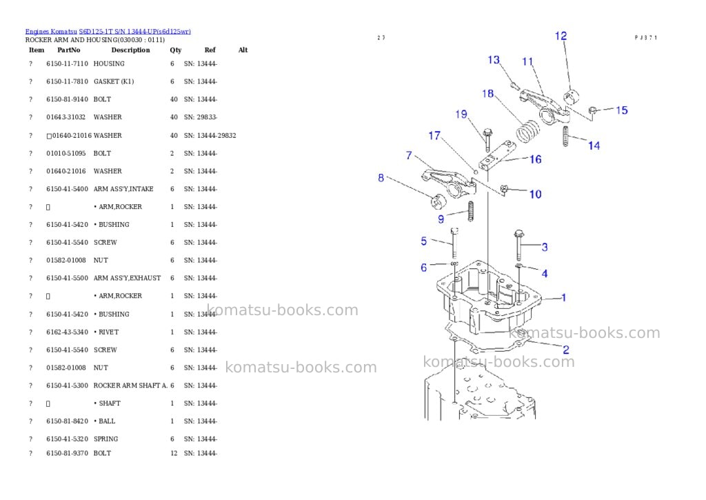 Komatsu S6D125-1T S/N 13444-UP Parts catalog cover Page 2 Komatsu S6D125-1T S/N 13444-UP Parts catalog cover Page 2