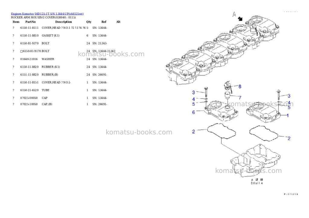 Komatsu S6D125-1T S/N 13444-UP Parts catalog cover Page 3 Komatsu S6D125-1T S/N 13444-UP Parts catalog cover Page 3