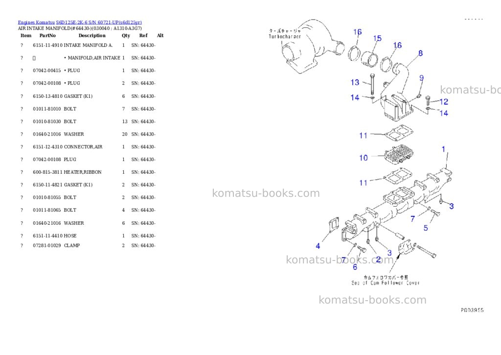 Komatsu s6d125e-2k-6 s/n 60721-up Parts catalog cover Page 2 Komatsu s6d125e-2k-6 s/n 60721-up Parts catalog cover Page 2