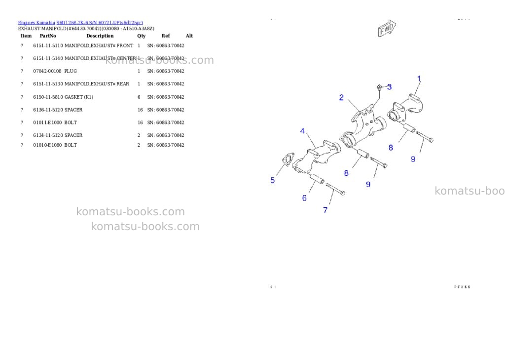 Komatsu s6d125e-2k-6 s/n 60721-up Parts catalog cover Page 6 Komatsu s6d125e-2k-6 s/n 60721-up Parts catalog cover Page 6