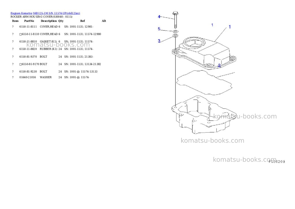 Komatsu s6d125-1m s/n 11574-up Parts catalog cover Page 6 Komatsu s6d125-1m s/n 11574-up Parts catalog cover Page 6