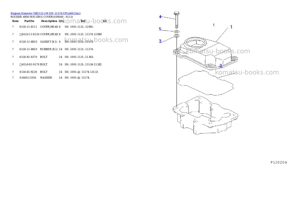 Komatsu s6d125-1m s/n 11574-up Parts catalog cover Page 7 Komatsu s6d125-1m s/n 11574-up Parts catalog cover Page 7
