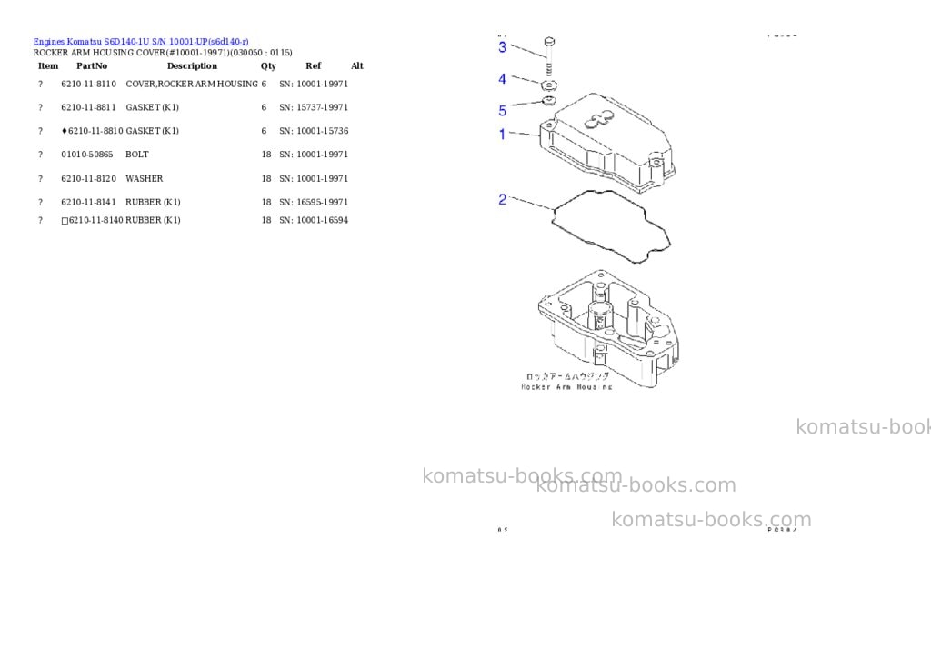 Komatsu S6D140-1U S/N 10001-UP Parts catalog cover Page 4 Komatsu S6D140-1U S/N 10001-UP Parts catalog cover Page 4