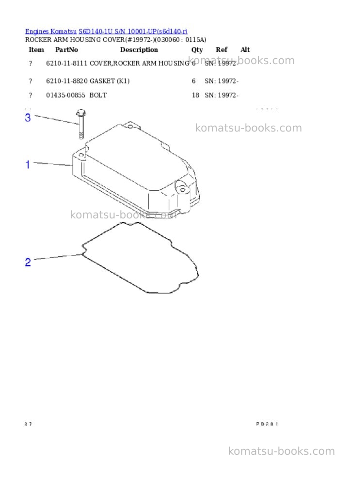 Komatsu S6D140-1U S/N 10001-UP Parts catalog cover Page 5 Komatsu S6D140-1U S/N 10001-UP Parts catalog cover Page 5