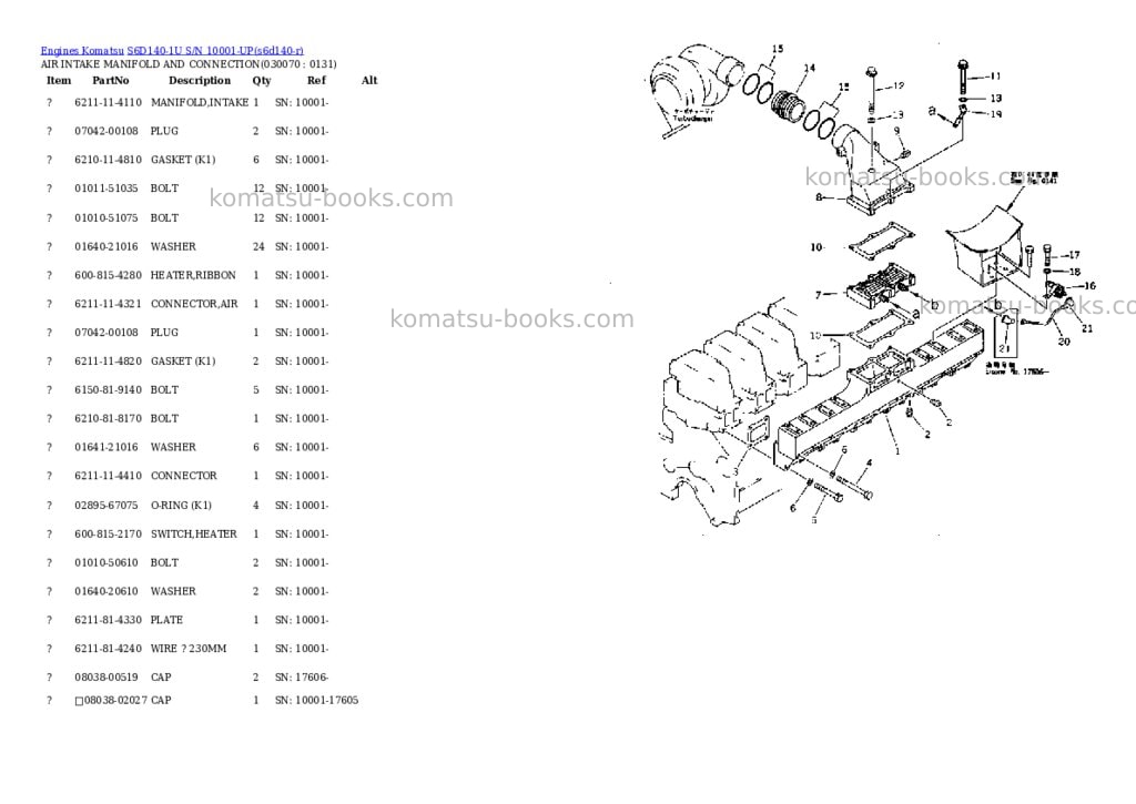 Komatsu S6D140-1U S/N 10001-UP Parts catalog cover Page 6 Komatsu S6D140-1U S/N 10001-UP Parts catalog cover Page 6