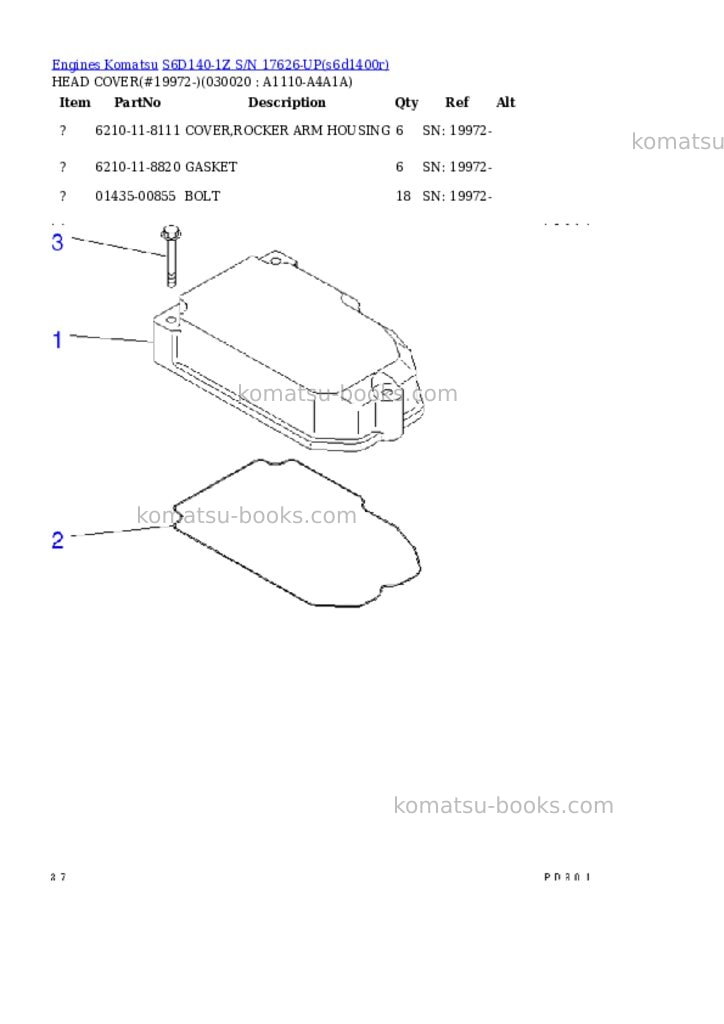 Komatsu s6d140-1z s/n 17626-up Parts catalog cover Komatsu s6d140-1z s/n 17626-up Parts catalog cover