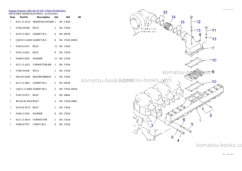 Komatsu s6d140-1w s/n 17626-up Parts catalog cover Page 4 Komatsu s6d140-1w s/n 17626-up Parts catalog cover Page 4