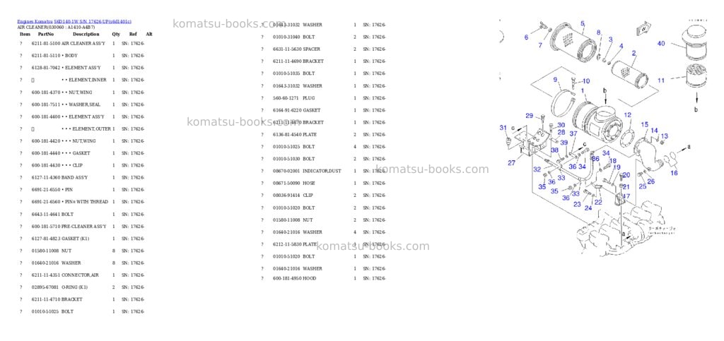 Komatsu s6d140-1w s/n 17626-up Parts catalog cover Page 5 Komatsu s6d140-1w s/n 17626-up Parts catalog cover Page 5