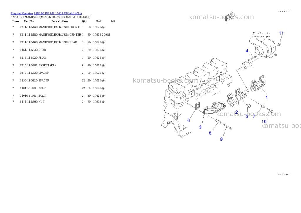 Komatsu s6d140-1w s/n 17626-up Parts catalog cover Page 6 Komatsu s6d140-1w s/n 17626-up Parts catalog cover Page 6