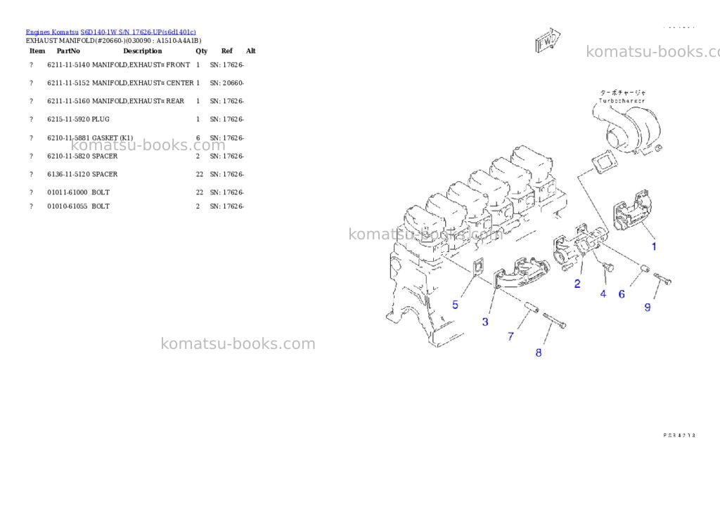 Komatsu s6d140-1w s/n 17626-up Parts catalog cover Page 7 Komatsu s6d140-1w s/n 17626-up Parts catalog cover Page 7