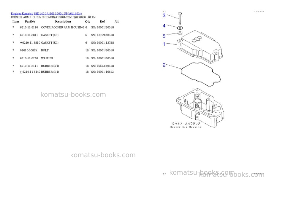 Komatsu s6d140-1a s/n 10001-up Parts catalog cover Page 5 Komatsu s6d140-1a s/n 10001-up Parts catalog cover Page 5