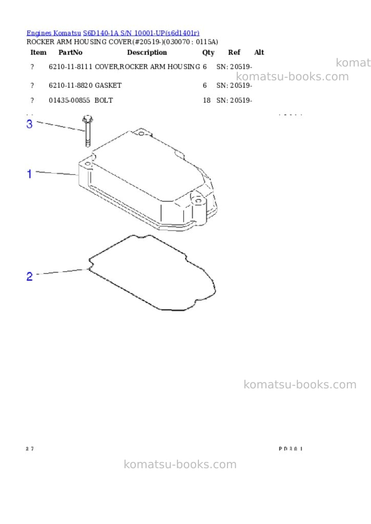 Komatsu s6d140-1a s/n 10001-up Parts catalog cover Page 6 Komatsu s6d140-1a s/n 10001-up Parts catalog cover Page 6