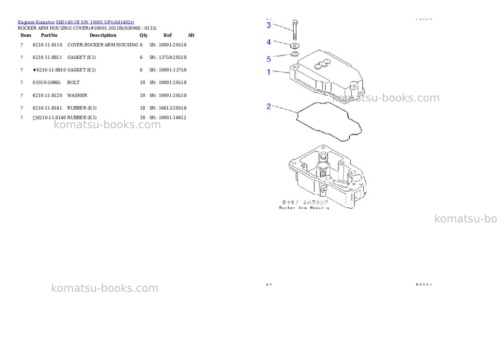 Komatsu s6d140-1r s/n 10001-up Parts catalog cover Page 5 Komatsu s6d140-1r s/n 10001-up Parts catalog cover Page 5