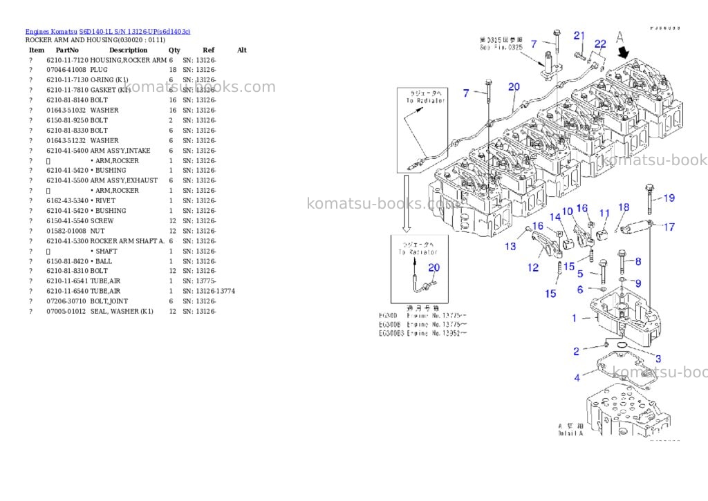 Komatsu S6D140-1L S/N 13126-UP Parts catalog cover Komatsu S6D140-1L S/N 13126-UP Parts catalog cover