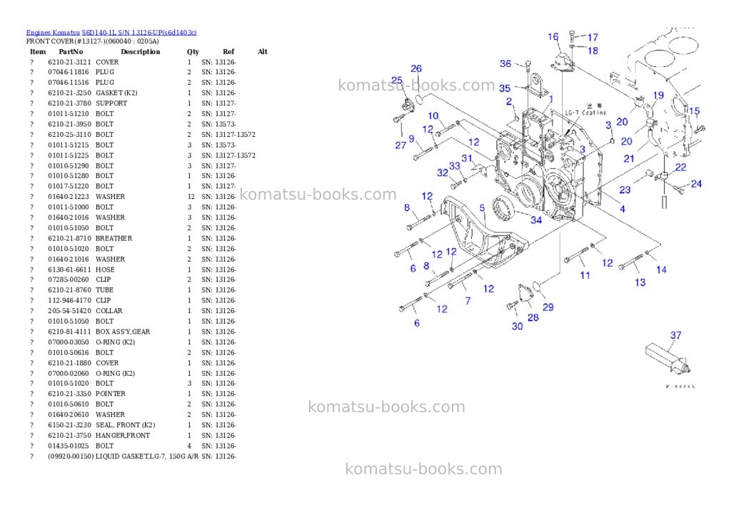 Komatsu S6D140-1L S/N 13126-UP Parts catalog cover Page 10 Komatsu S6D140-1L S/N 13126-UP Parts catalog cover Page 10