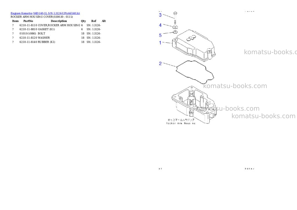 Komatsu S6D140-1L S/N 13126-UP Parts catalog cover Page 2 Komatsu S6D140-1L S/N 13126-UP Parts catalog cover Page 2