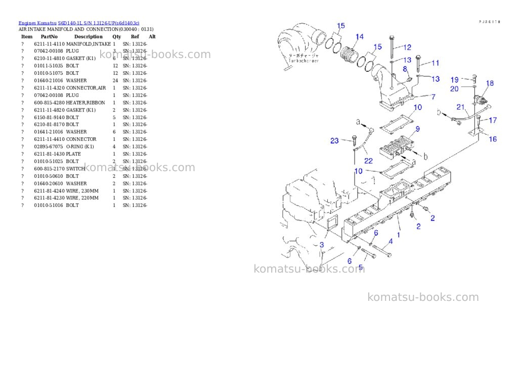 Komatsu S6D140-1L S/N 13126-UP Parts catalog cover Page 3 Komatsu S6D140-1L S/N 13126-UP Parts catalog cover Page 3