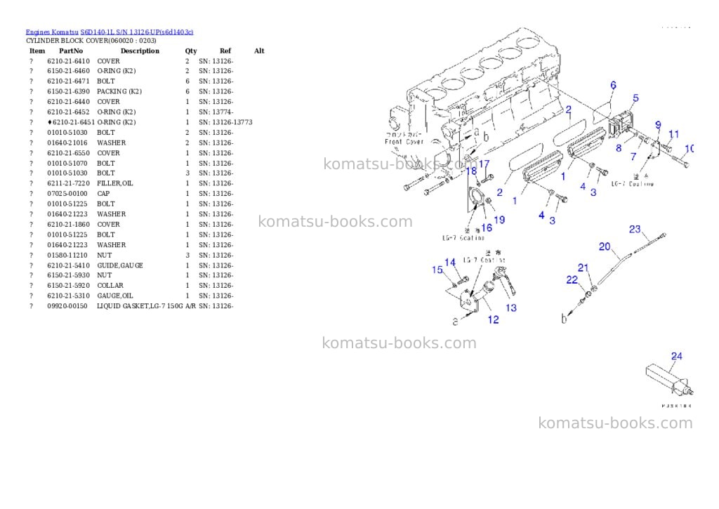 Komatsu S6D140-1L S/N 13126-UP Parts catalog cover Page 8 Komatsu S6D140-1L S/N 13126-UP Parts catalog cover Page 8