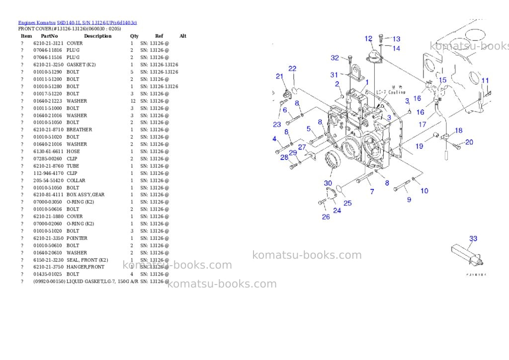Komatsu S6D140-1L S/N 13126-UP Parts catalog cover Page 9 Komatsu S6D140-1L S/N 13126-UP Parts catalog cover Page 9