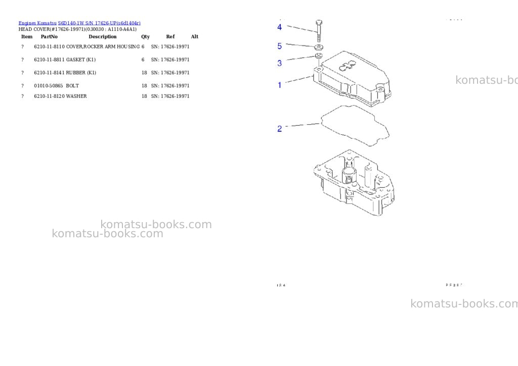 Komatsu S6D140-1W S/N 17626-UP Parts catalog cover Page 2 Komatsu S6D140-1W S/N 17626-UP Parts catalog cover Page 2