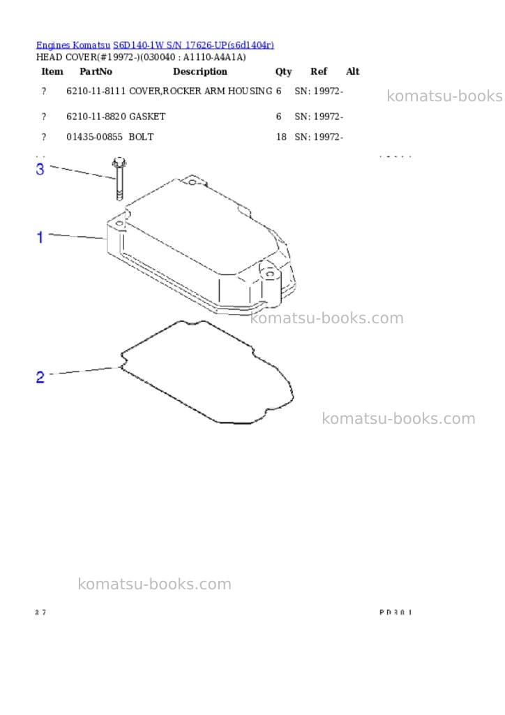 Komatsu S6D140-1W S/N 17626-UP Parts catalog cover Page 3 Komatsu S6D140-1W S/N 17626-UP Parts catalog cover Page 3