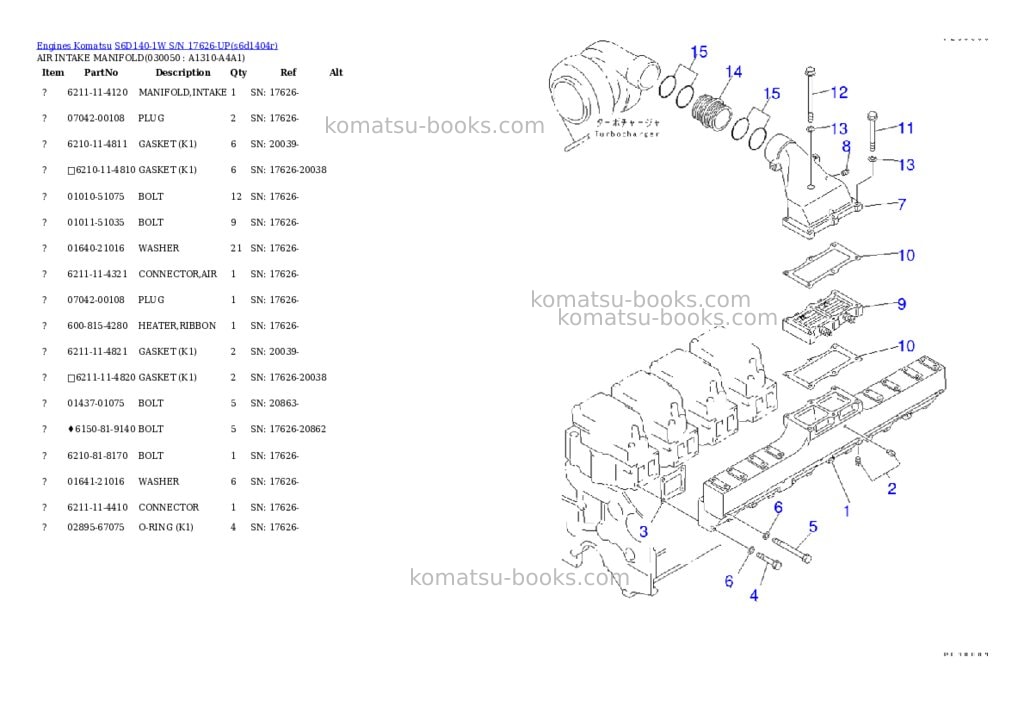 Komatsu S6D140-1W S/N 17626-UP Parts catalog cover Page 4 Komatsu S6D140-1W S/N 17626-UP Parts catalog cover Page 4