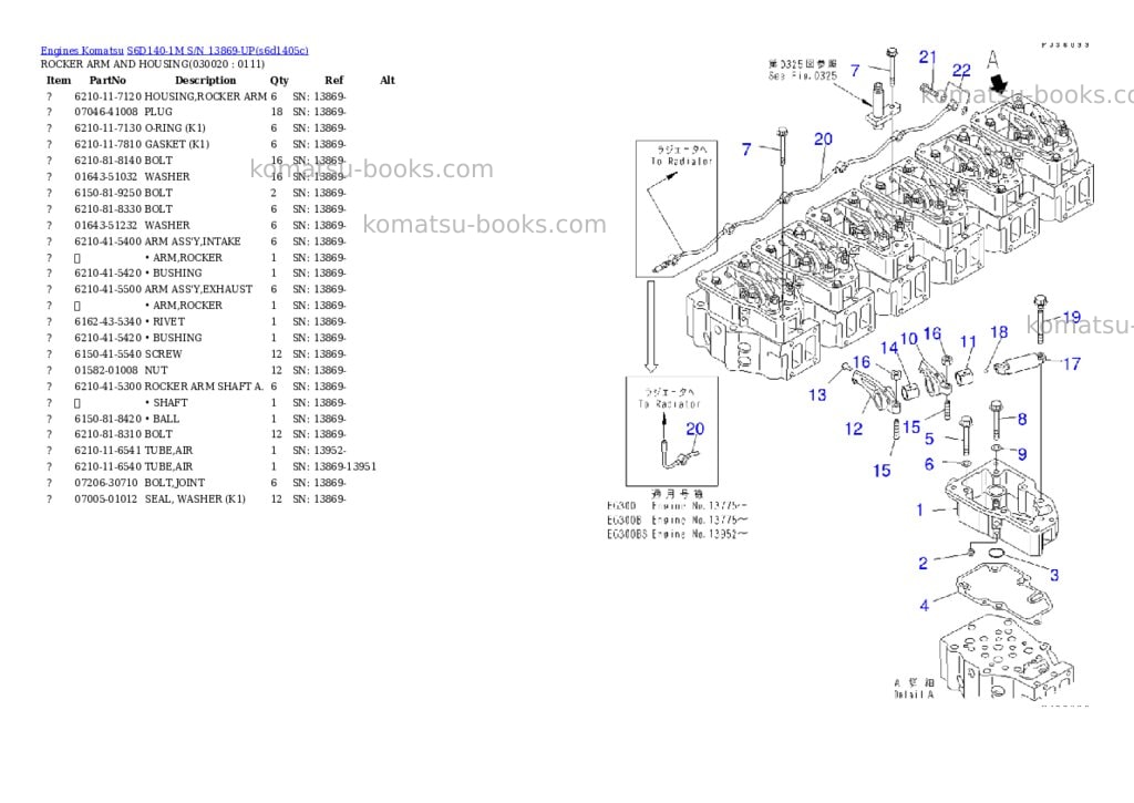 Komatsu s6d140-1m s/n 13869-up Parts catalog cover Komatsu s6d140-1m s/n 13869-up Parts catalog cover