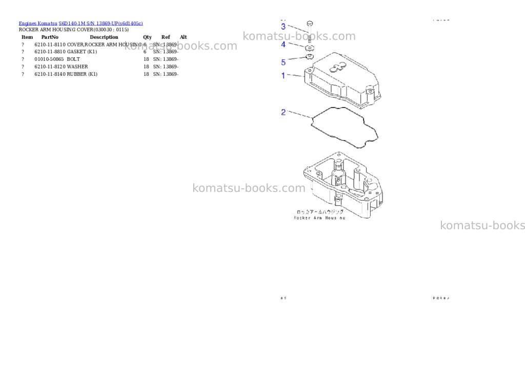 Komatsu s6d140-1m s/n 13869-up Parts catalog cover Page 2 Komatsu s6d140-1m s/n 13869-up Parts catalog cover Page 2