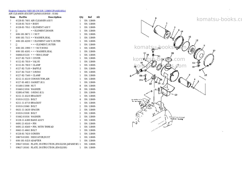 Komatsu s6d140-1m s/n 13869-up Parts catalog cover Page 4 Komatsu s6d140-1m s/n 13869-up Parts catalog cover Page 4