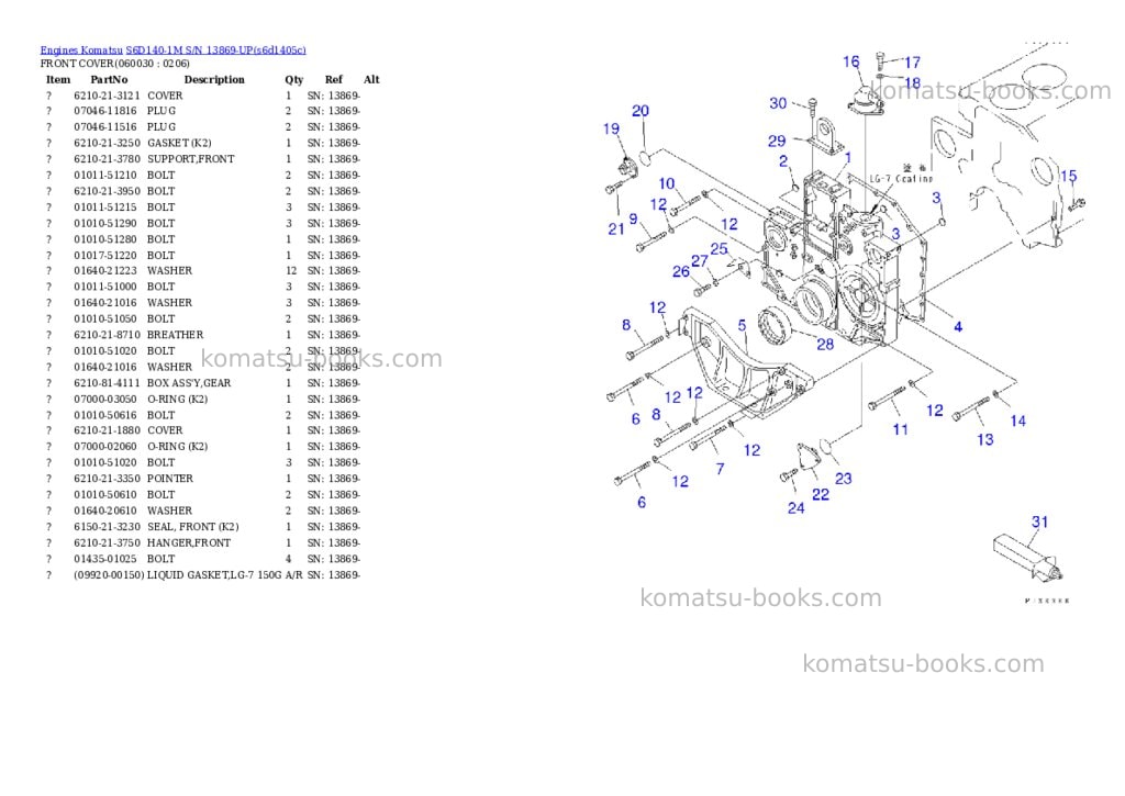 Komatsu s6d140-1m s/n 13869-up Parts catalog cover Page 9 Komatsu s6d140-1m s/n 13869-up Parts catalog cover Page 9