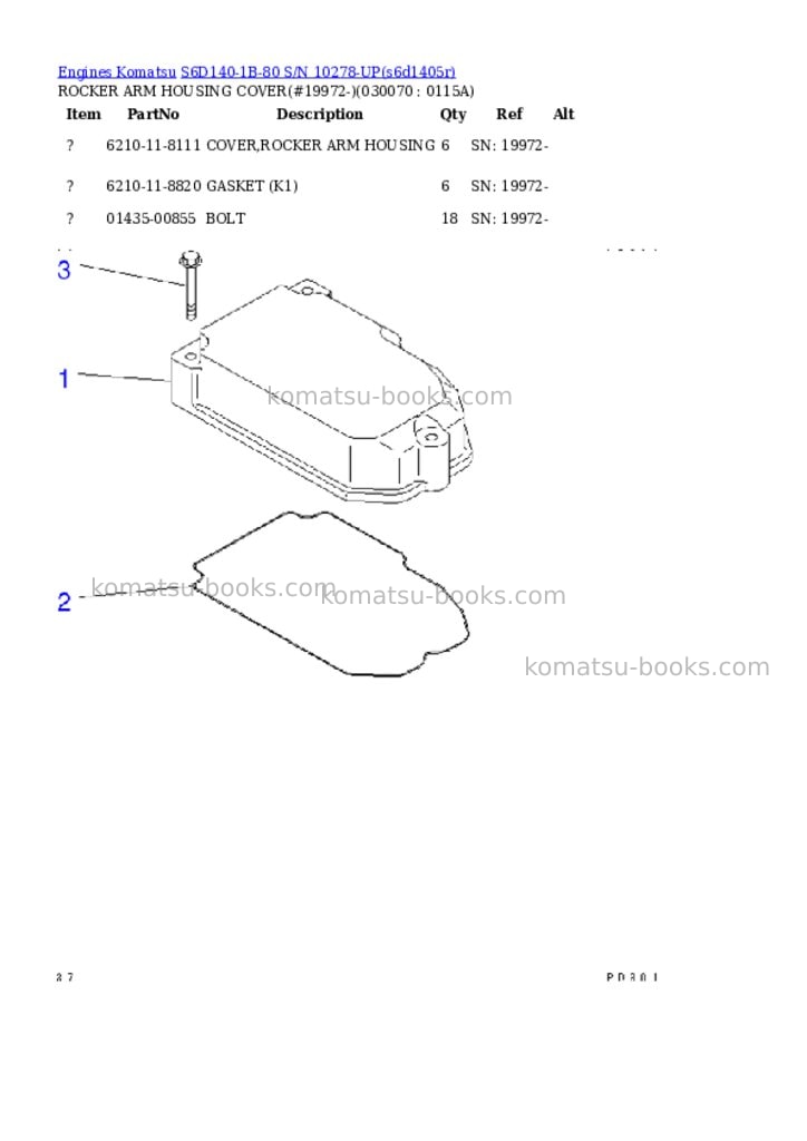 Komatsu s6d140-1b-80 s/n 10278-up Parts catalog cover Page 6