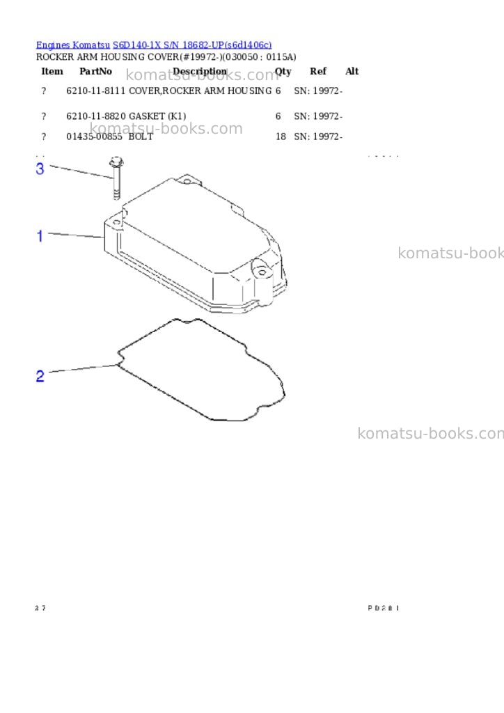 Komatsu s6d140-1x s/n 18682-up Parts catalog cover Page 4 Komatsu s6d140-1x s/n 18682-up Parts catalog cover Page 4