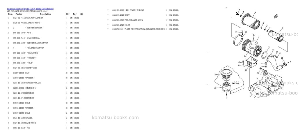 Komatsu s6d140-1x s/n 18682-up Parts catalog cover Page 6 Komatsu s6d140-1x s/n 18682-up Parts catalog cover Page 6