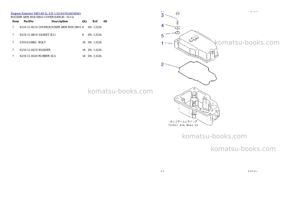 Komatsu s6d140-1l s/n 13126-up Parts catalog cover Page 2 Komatsu s6d140-1l s/n 13126-up Parts catalog cover Page 2