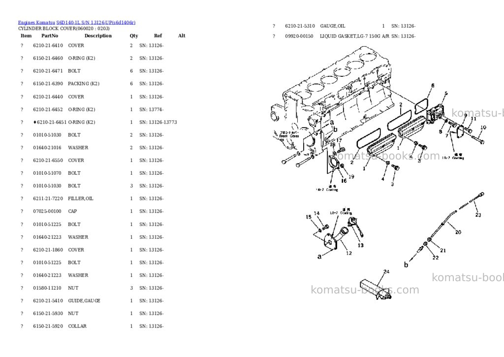Komatsu s6d140-1l s/n 13126-up Parts catalog cover Page 7 Komatsu s6d140-1l s/n 13126-up Parts catalog cover Page 7