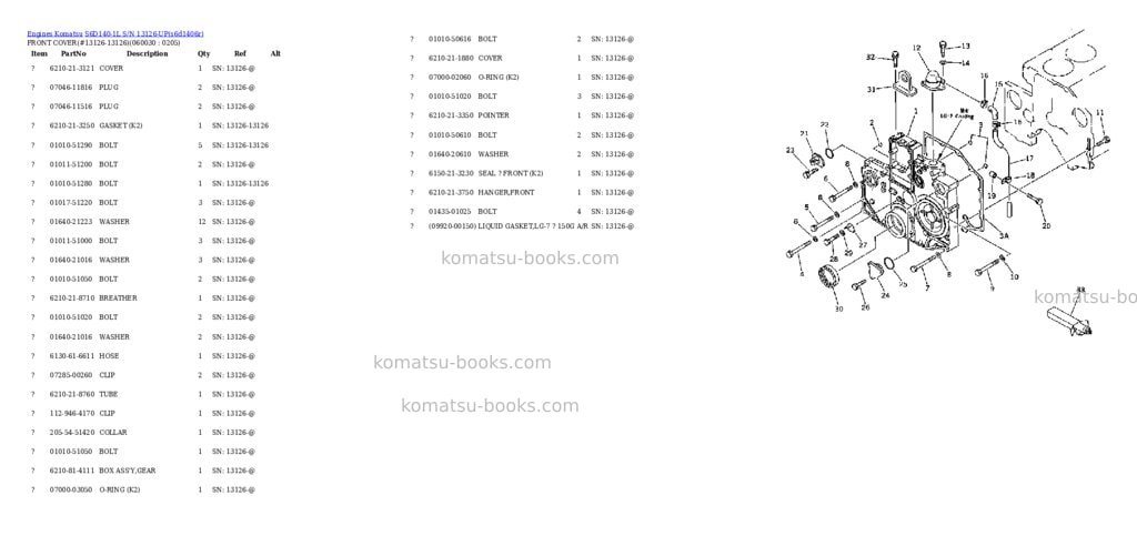 Komatsu s6d140-1l s/n 13126-up Parts catalog cover Page 8 Komatsu s6d140-1l s/n 13126-up Parts catalog cover Page 8