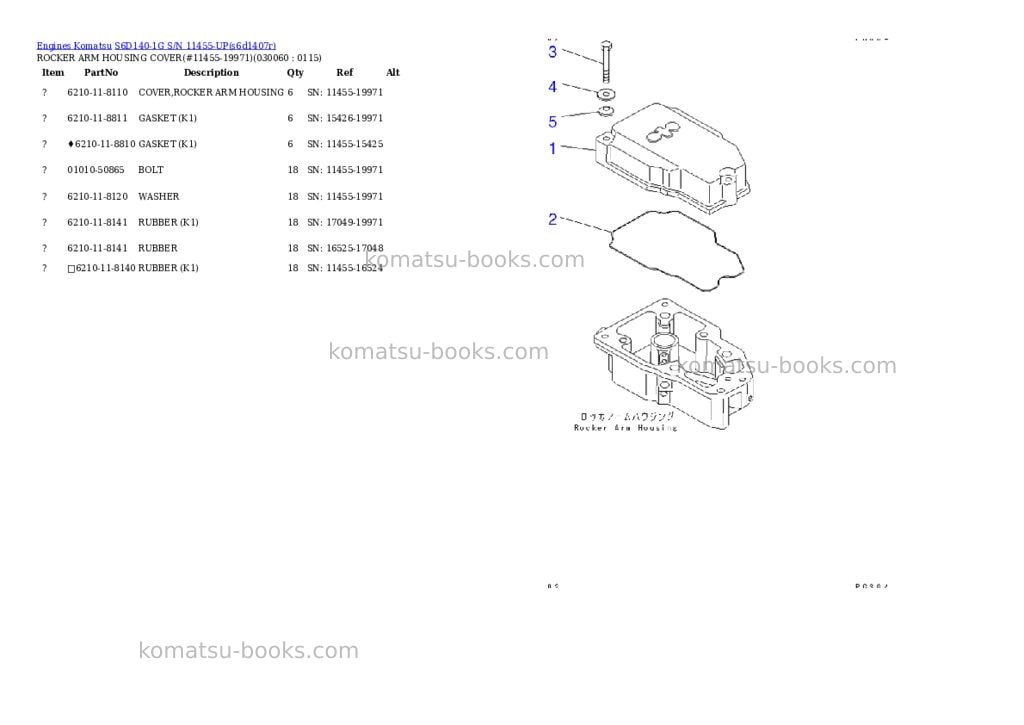 Komatsu S6D140-1G S/N 11455-UP Parts catalog cover Page 5 Komatsu S6D140-1G S/N 11455-UP Parts catalog cover Page 5
