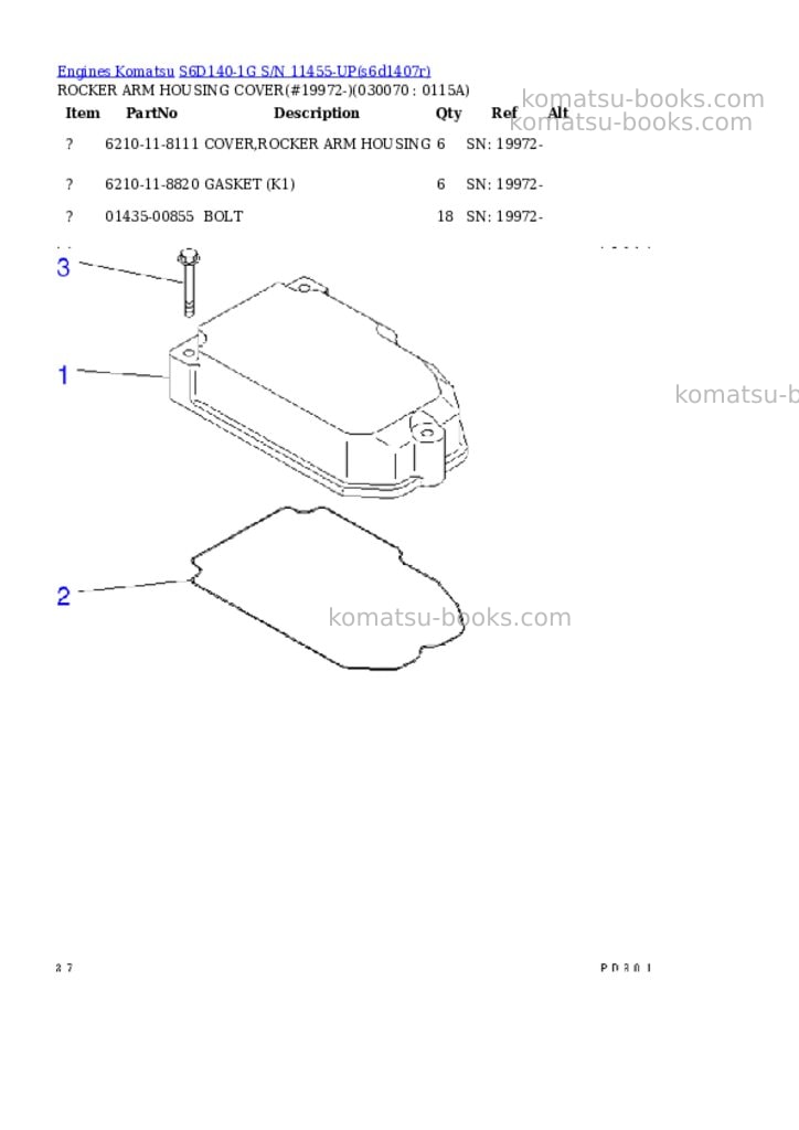 Komatsu S6D140-1G S/N 11455-UP Parts catalog cover Page 6 Komatsu S6D140-1G S/N 11455-UP Parts catalog cover Page 6