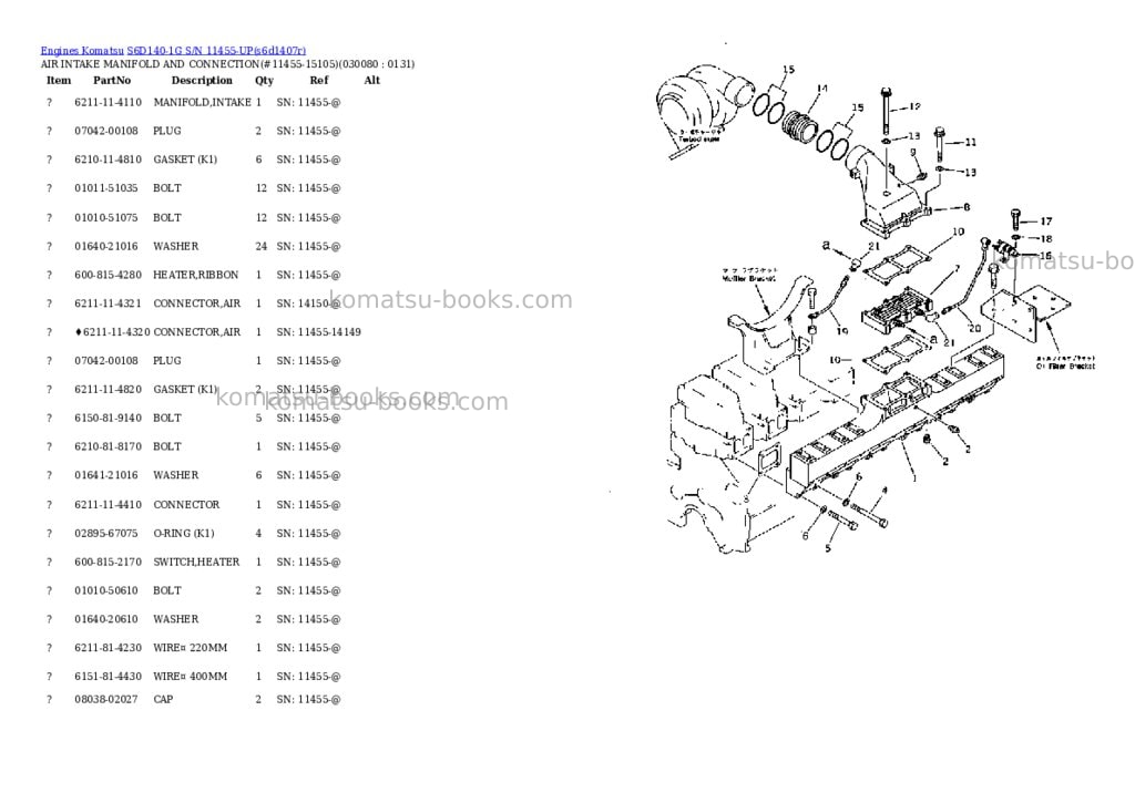 Komatsu S6D140-1G S/N 11455-UP Parts catalog cover Page 7 Komatsu S6D140-1G S/N 11455-UP Parts catalog cover Page 7