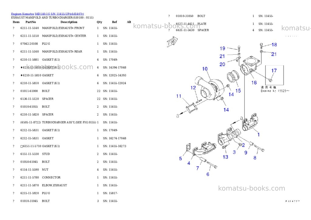 Komatsu S6D140-1G S/N 11455-UP Parts catalog cover Page 9 Komatsu S6D140-1G S/N 11455-UP Parts catalog cover Page 9