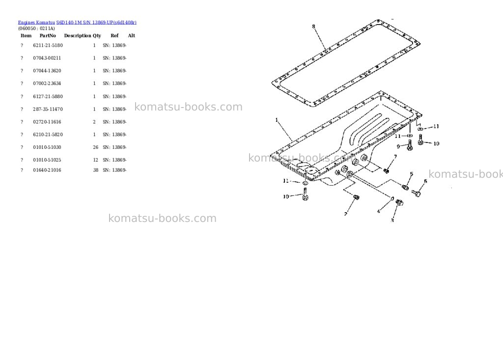 Komatsu S6D140-1M S/N 13869-UP Parts catalog cover Page 10 Komatsu S6D140-1M S/N 13869-UP Parts catalog cover Page 10