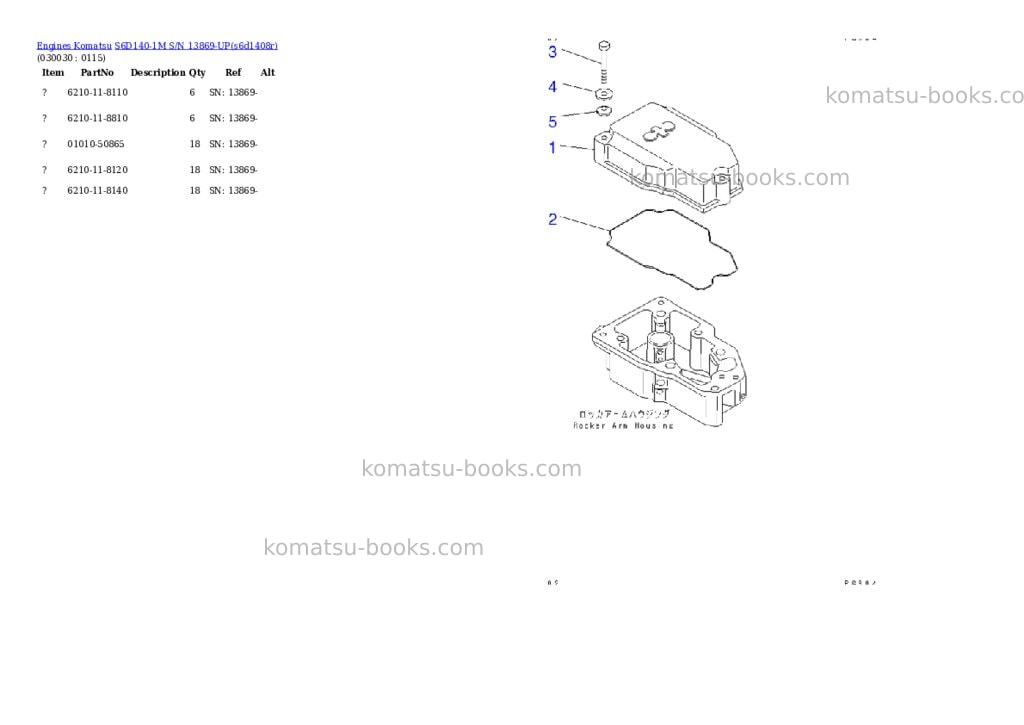 Komatsu S6D140-1M S/N 13869-UP Parts catalog cover Page 2 Komatsu S6D140-1M S/N 13869-UP Parts catalog cover Page 2