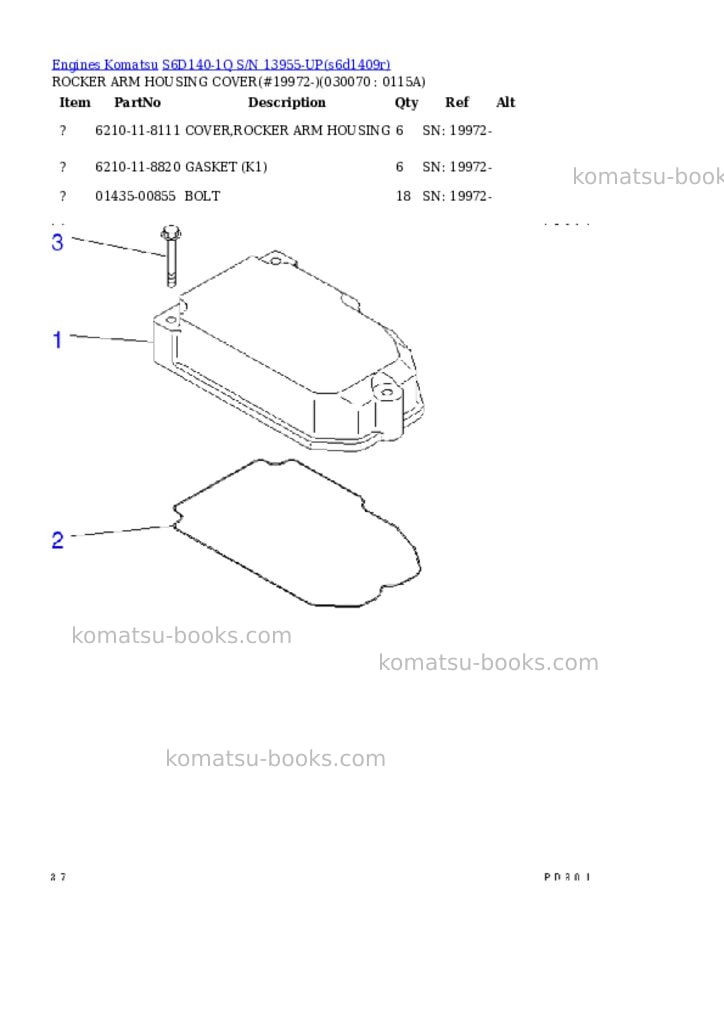 Komatsu s6d140-1q s/n 13955-up Parts catalog cover Page 6