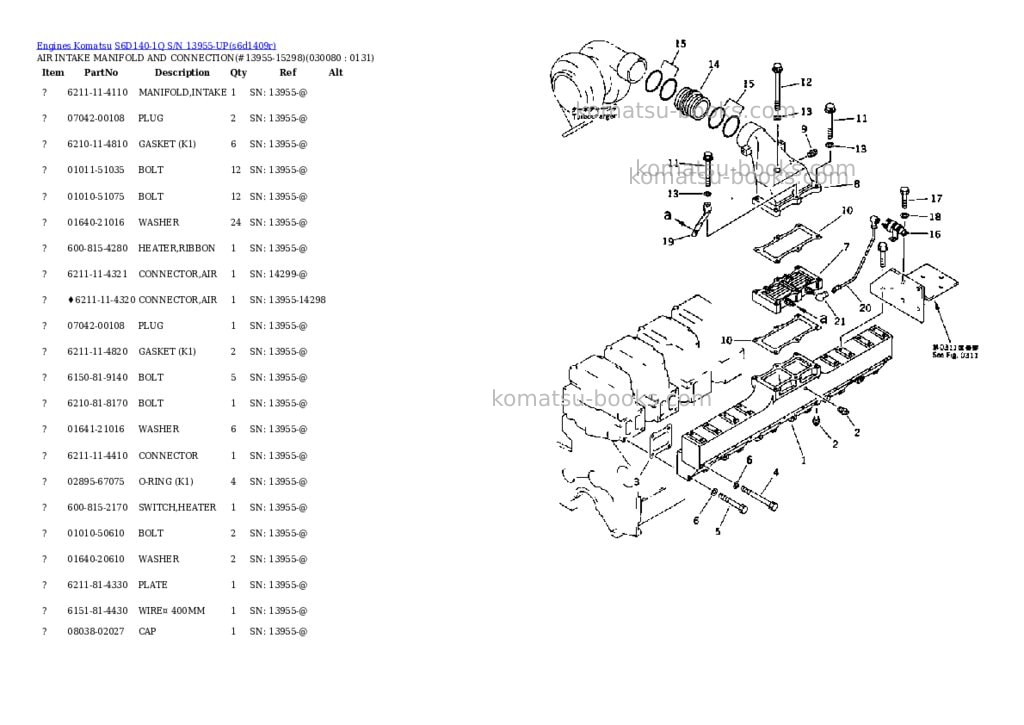 Komatsu s6d140-1q s/n 13955-up Parts catalog cover Page 7