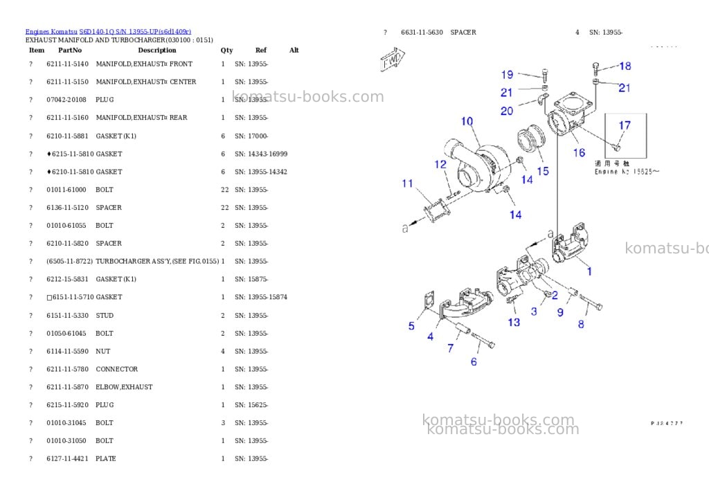 Komatsu s6d140-1q s/n 13955-up Parts catalog cover Page 9