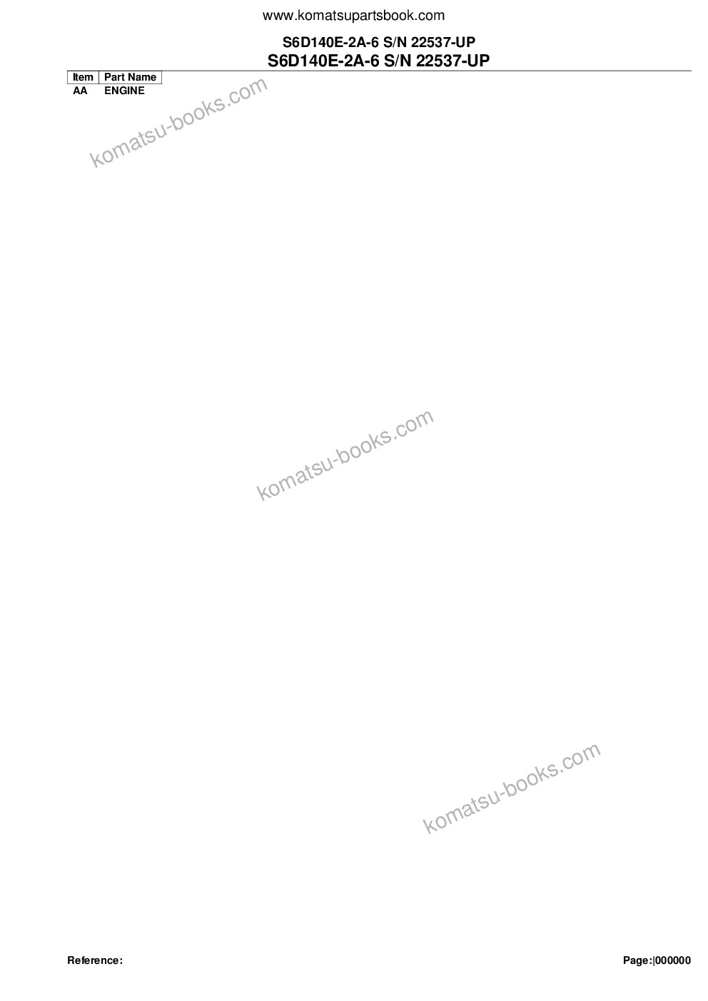 Komatsu s6d140e-2a-6 s/n 22537-up Parts catalog cover Komatsu s6d140e-2a-6 s/n 22537-up Parts catalog cover