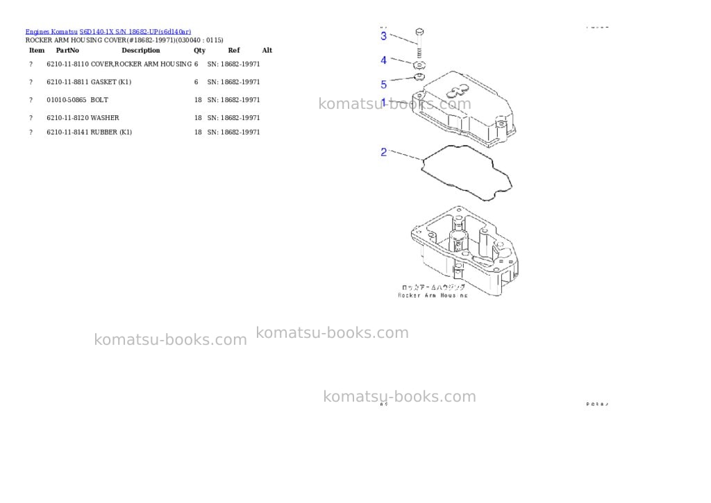 Komatsu S6D140-1X S/N 18682-UP Parts catalog cover Page 3 Komatsu S6D140-1X S/N 18682-UP Parts catalog cover Page 3