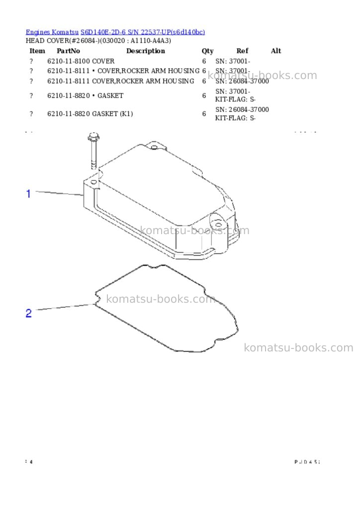 Komatsu s6d140e-2d-6 s/n 22537-up Parts catalog cover Komatsu s6d140e-2d-6 s/n 22537-up Parts catalog cover